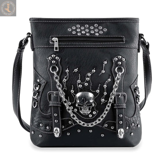 Stud and Chain Accented Skull Crossbody Sling 2003 Handbag Express