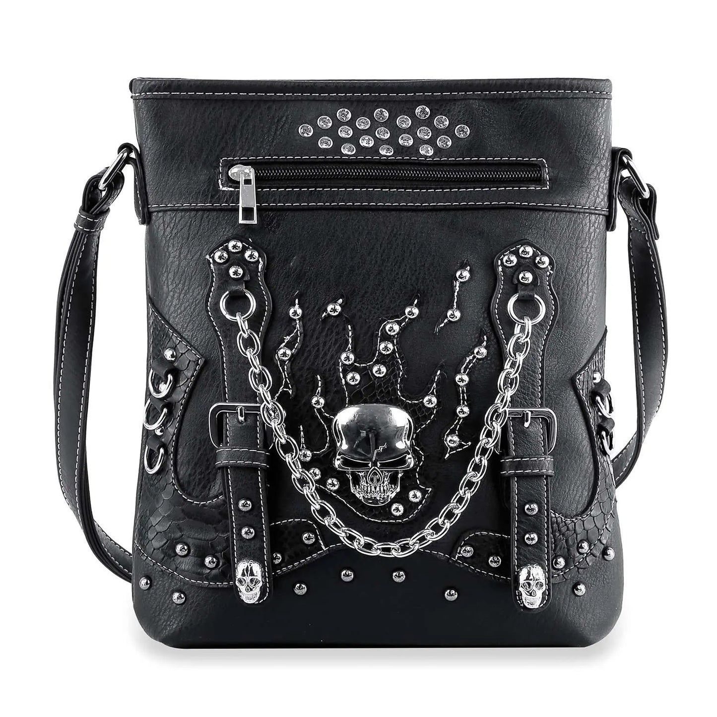 Stud and Chain Accented Skull Crossbody Sling 2003 Handbag Express