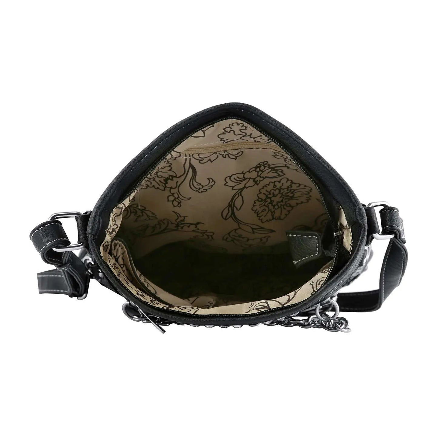 Stud and Chain Accented Skull Crossbody Sling 2003 Handbag Express