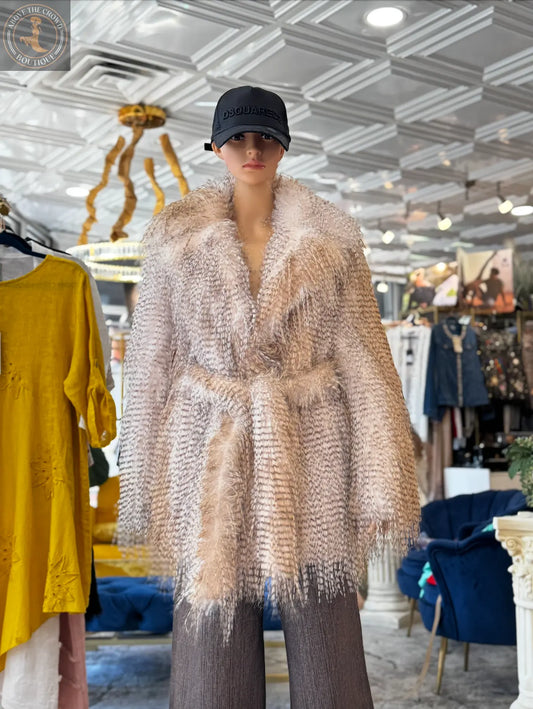 Textured Faux Fur Wrap Coat - Women's European Style Karma