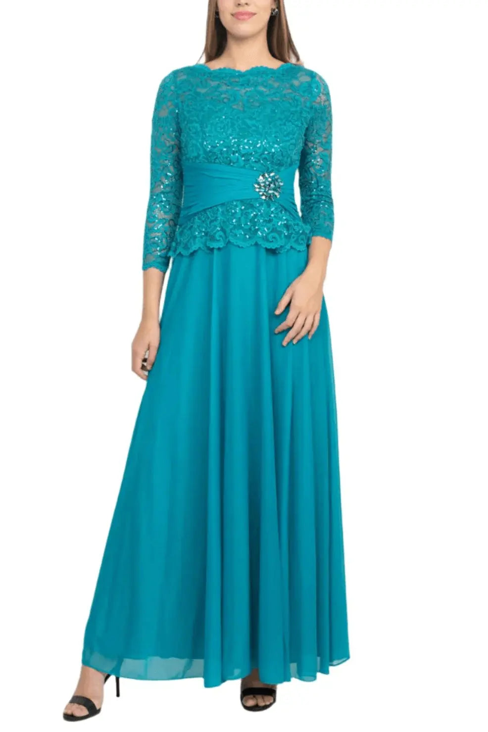Turquoise Sequin Lace Gown - Elegant Evening Dress for Women | Above The Crowd Boutique Above The Crowd Boutique