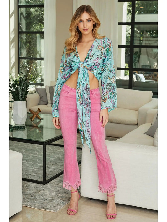 Venti6 Fringe Hem Light Flare Women Pants Venti6