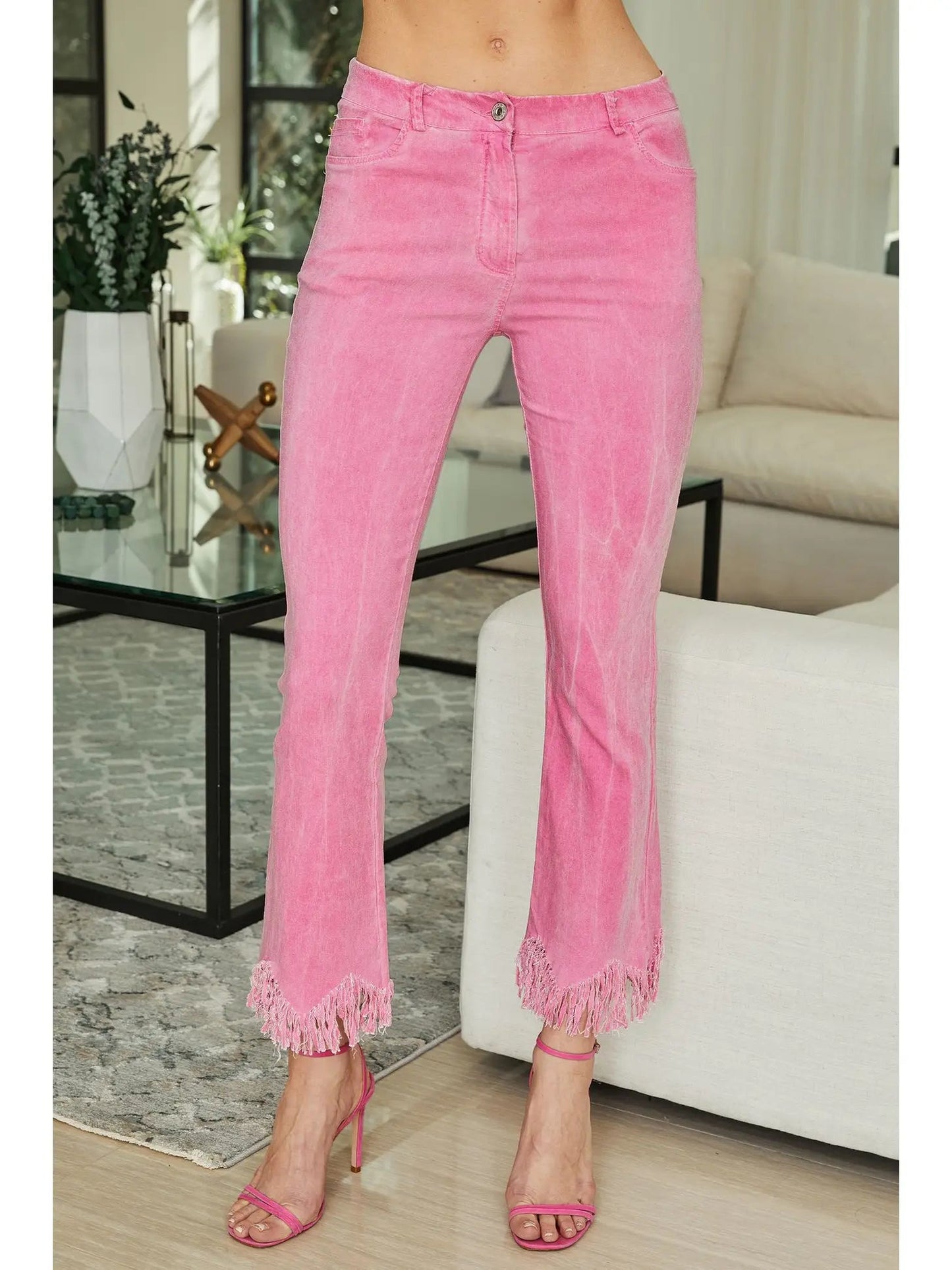 Venti6 Fringe Hem Light Flare Women Pants Venti6
