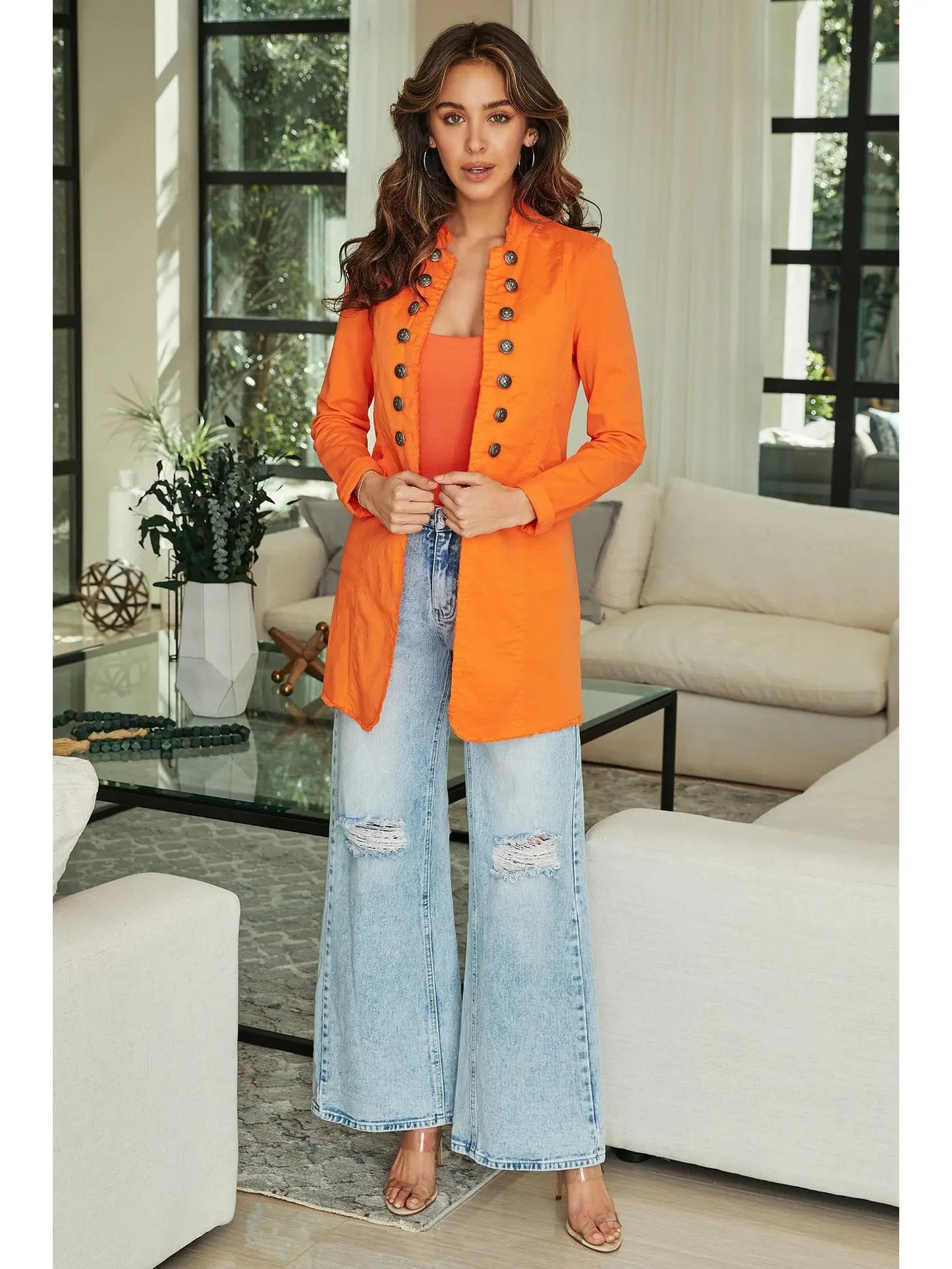 Venti6 Orange Long Women Jacket Venti6
