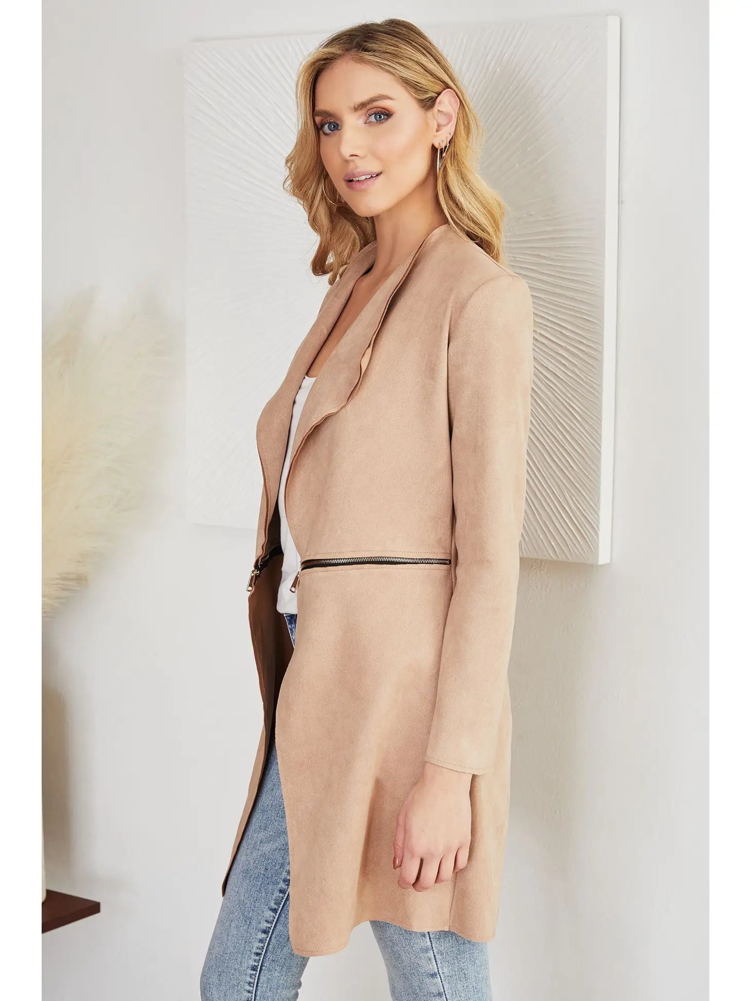 Venti6 Suede Trench Coat with Zipper Detail | European Style Venti6