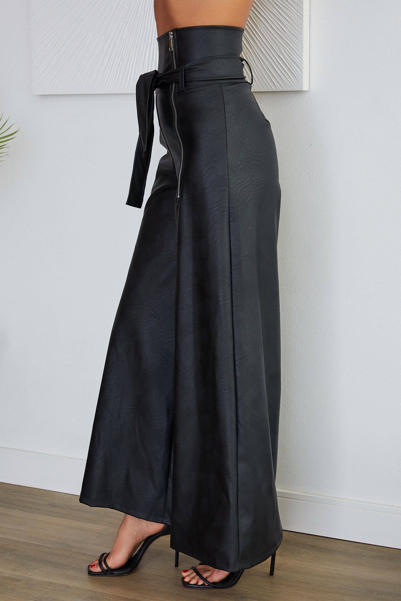 Venti6 Women Pu Black Pants 16197 VENTI6