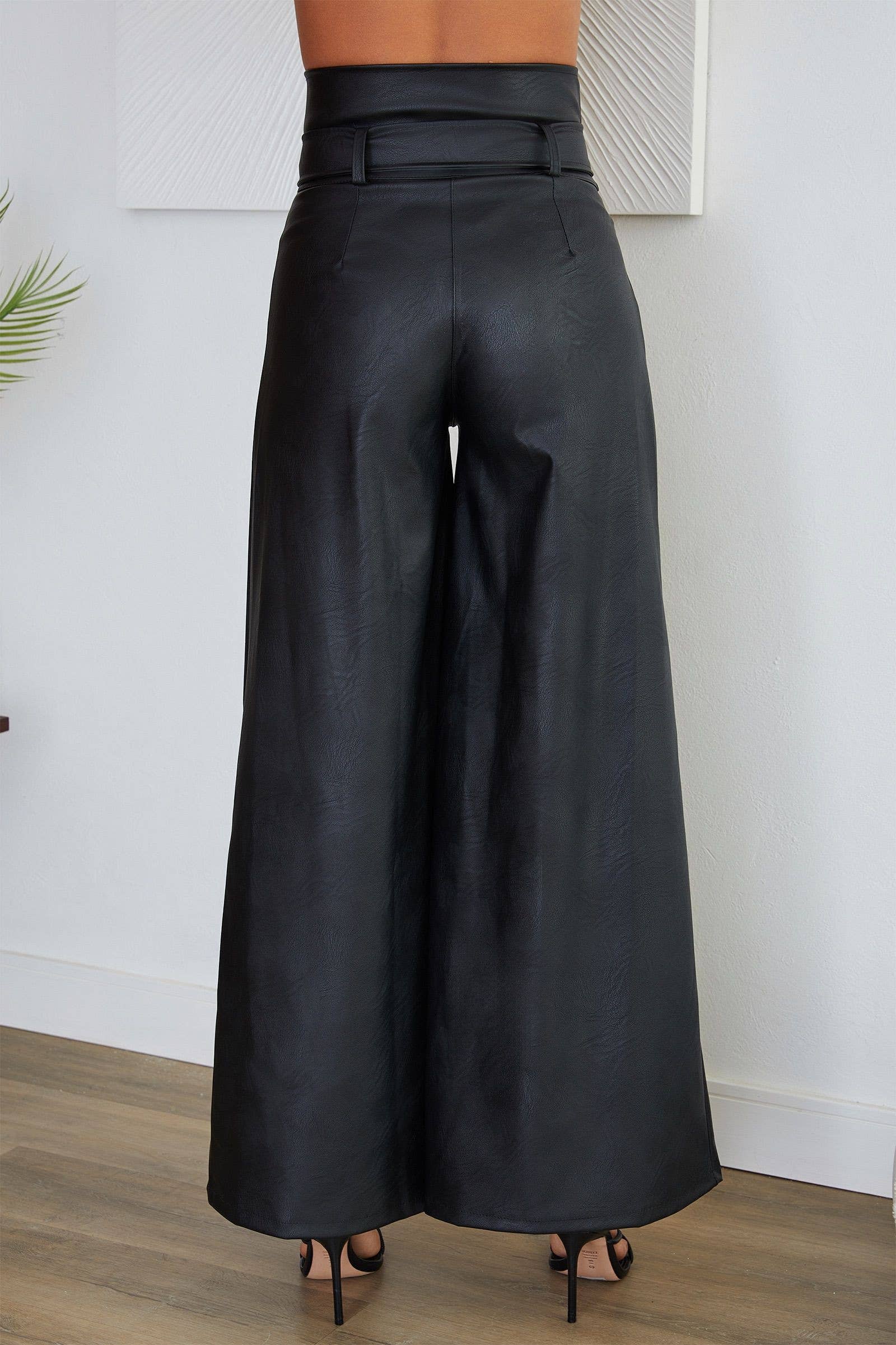 Venti6 Women Pu Black Pants 16197 VENTI6