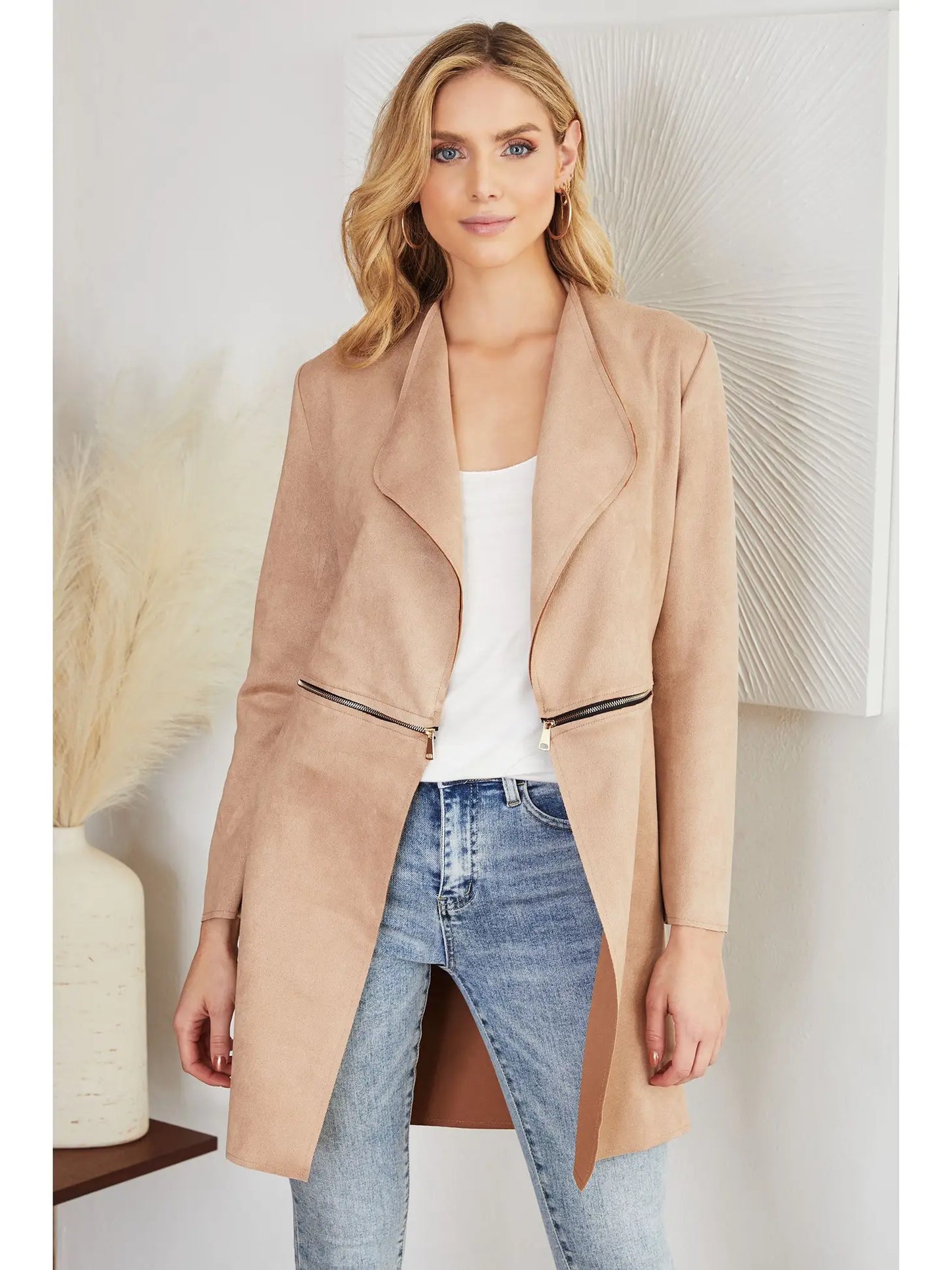 Venti6 Zipper Detail Suede Trench Coat - Above The Crowd Boutique