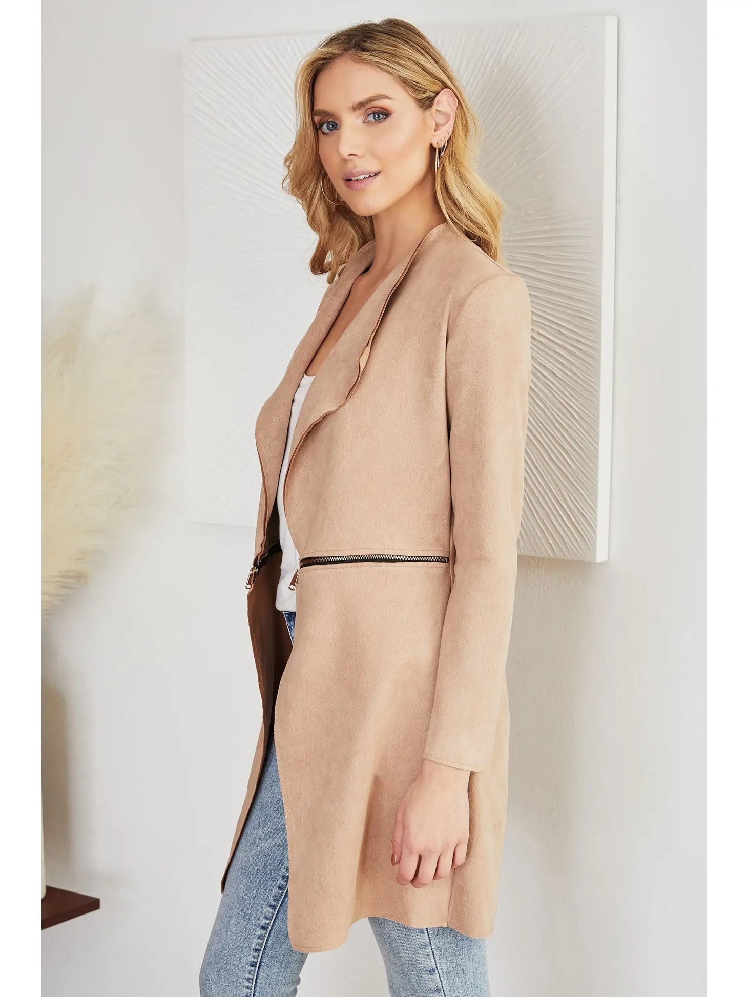 Venti6 Zipper Detail Suede Trench Coat - Above The Crowd Boutique