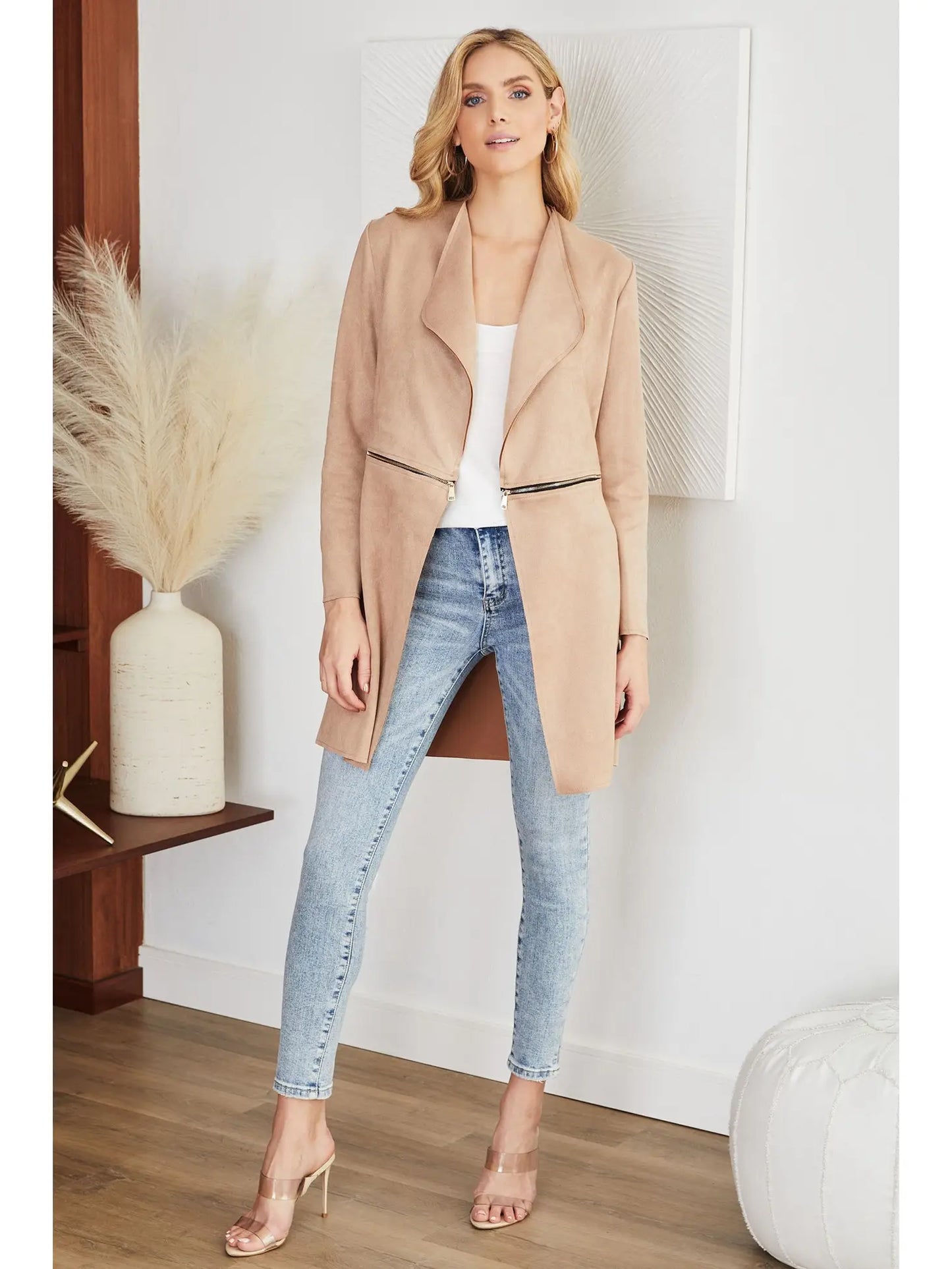 Venti6 Zipper Detail Suede Trench Coat - Above The Crowd Boutique