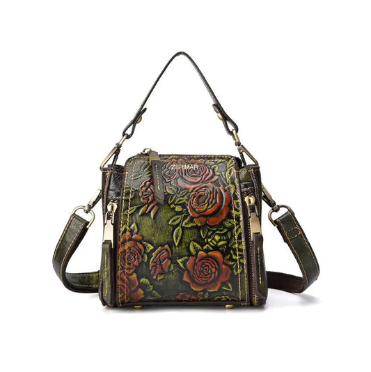 Vintage Floral Embossed Handbag - European Style Designer Purse Zerimar 1942