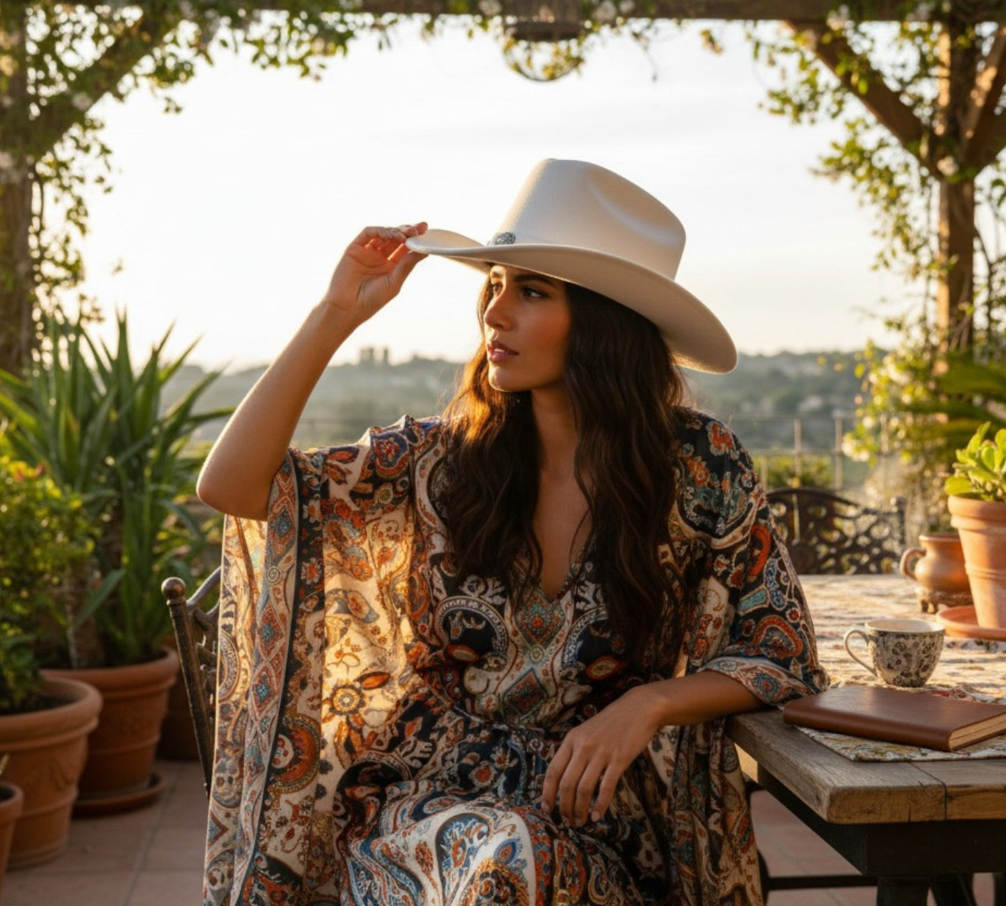 White Western Statement Hat with Decorative Concho Band