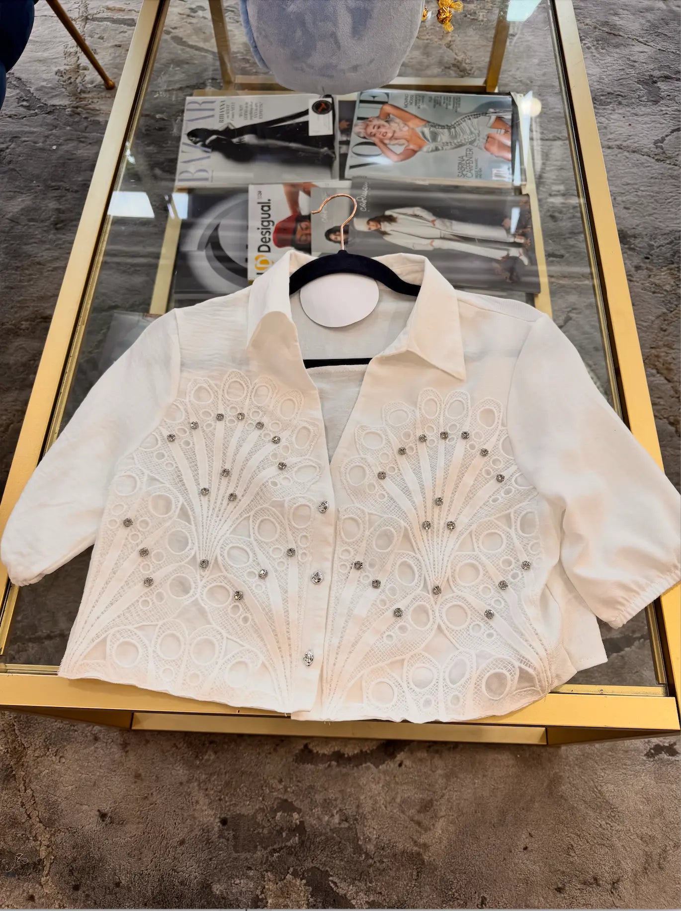 Women Embellished Embroidered Crop Top - White Nobello