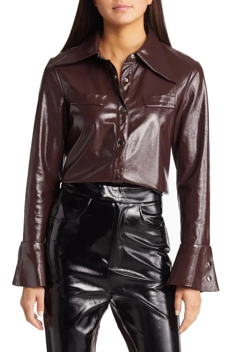 Women Faux Leather Shirt 3202 Amylynn