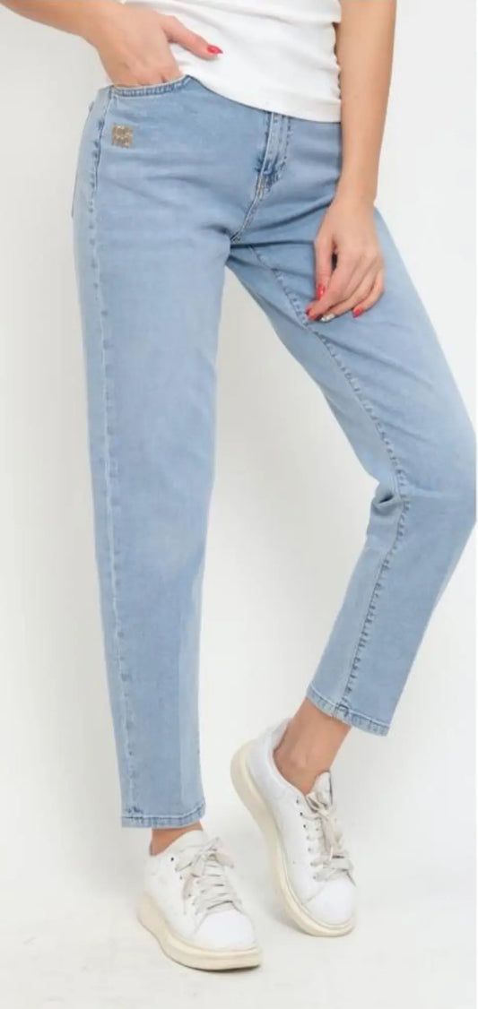 Women Light Wash Straight Jeans 7010 Nobello