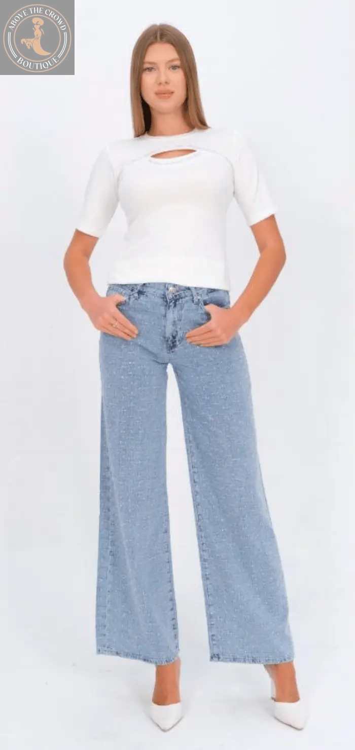 Women Wide Embroidery Sequin Jeans 7031 Nobello