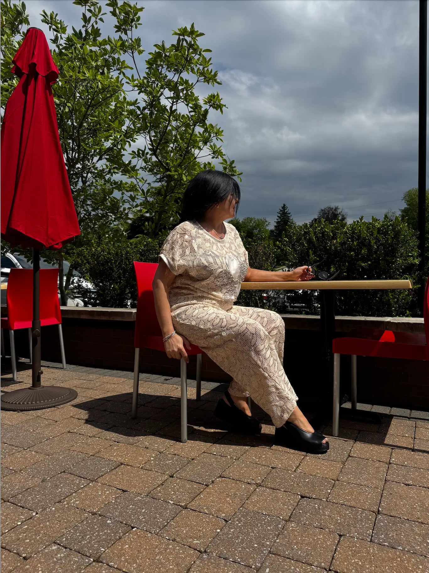 Women's Embroidered Lace Linen Pants with Sequin Detail Karma