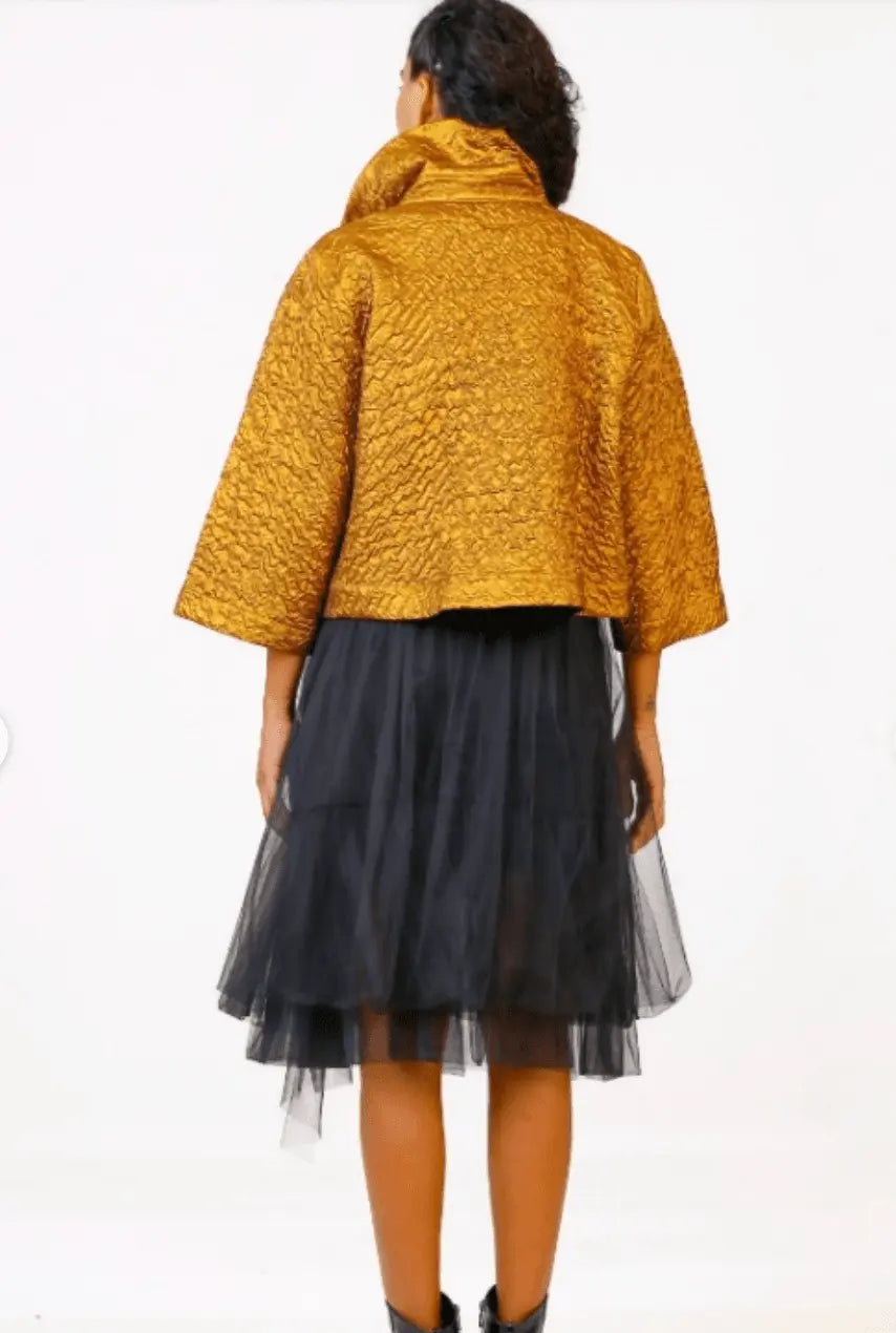 Women's Gold Quilted Cropped Jacket - Unique European Style by Above The Crowd Boutique Bize