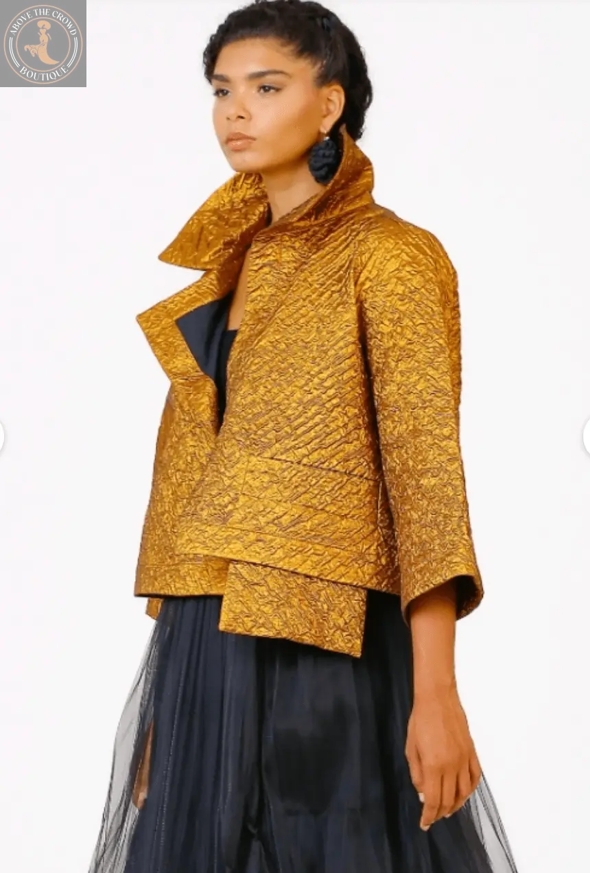 Women's Gold Quilted Cropped Jacket - Unique European Style by Above The Crowd Boutique Bize
