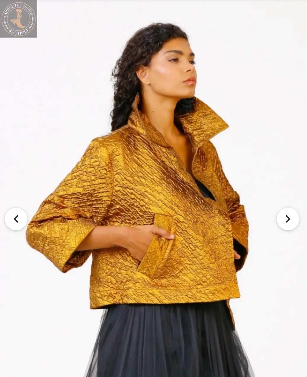 Women's Gold Quilted Cropped Jacket - Unique European Style by Above The Crowd Boutique Bize
