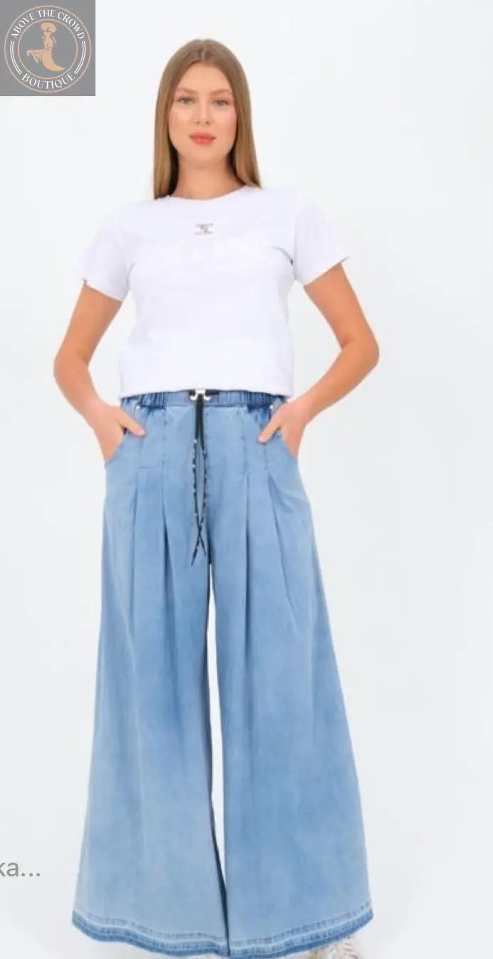 Women’s Wide-Leg Pleated Denim Pants 7034 Nobello