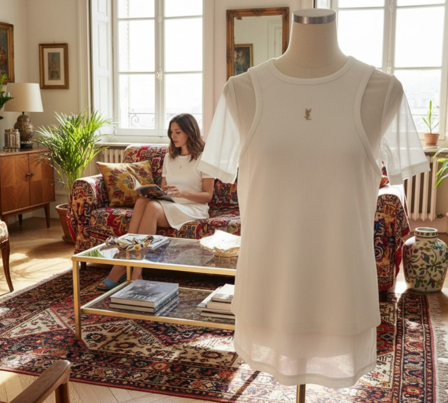 Nobello Sheer Sleeve Layered T-Shirt