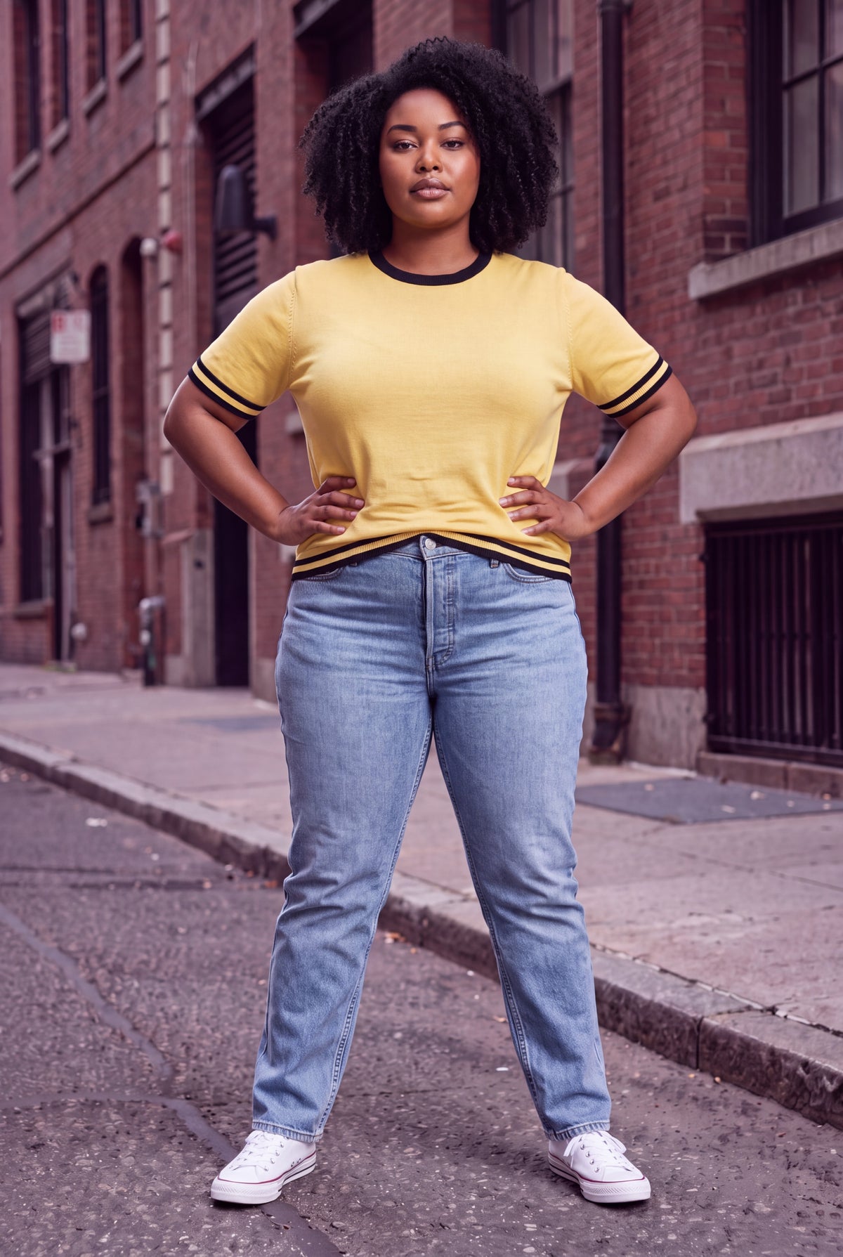 Plus Size Yellow Ribbed Knit T-Shirt with Contrast Stripe Trim - Above the Crowd Boutique