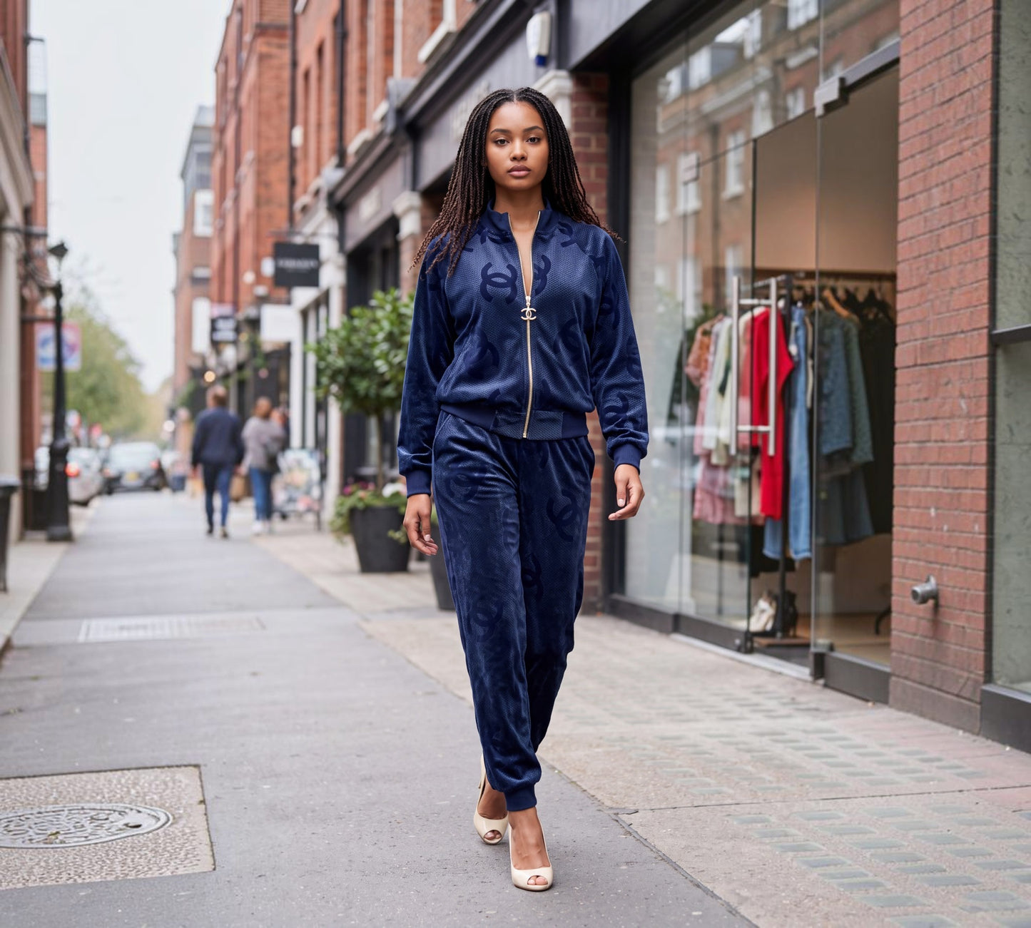 Navy Monogram Velvet Tracksuit