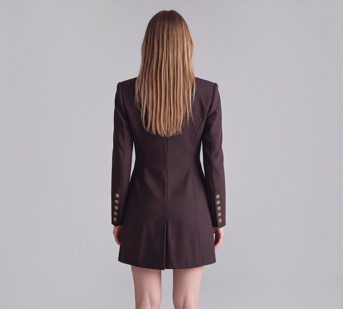 Chocolate Brown Double-Breasted Blazer Mini Dress with Gold Button Details - Above the Crowd Boutique