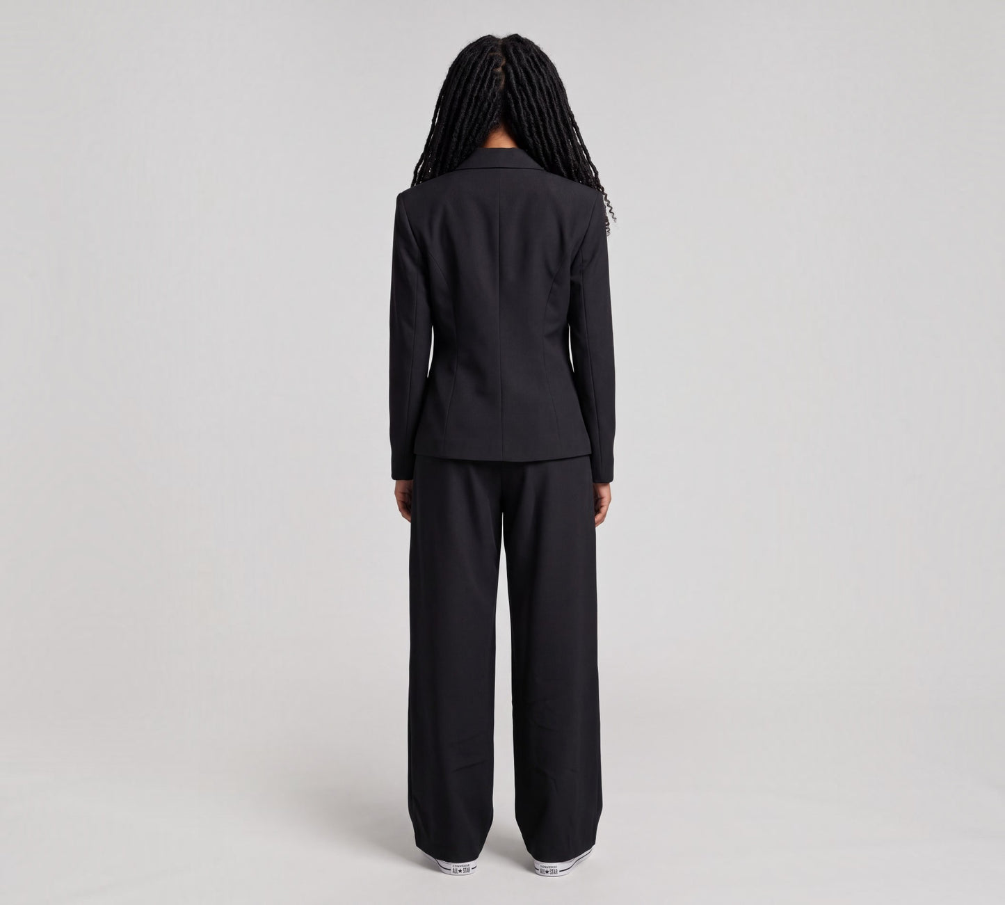 Black Double-Breasted Blazer And Wide-Leg Pants Suit