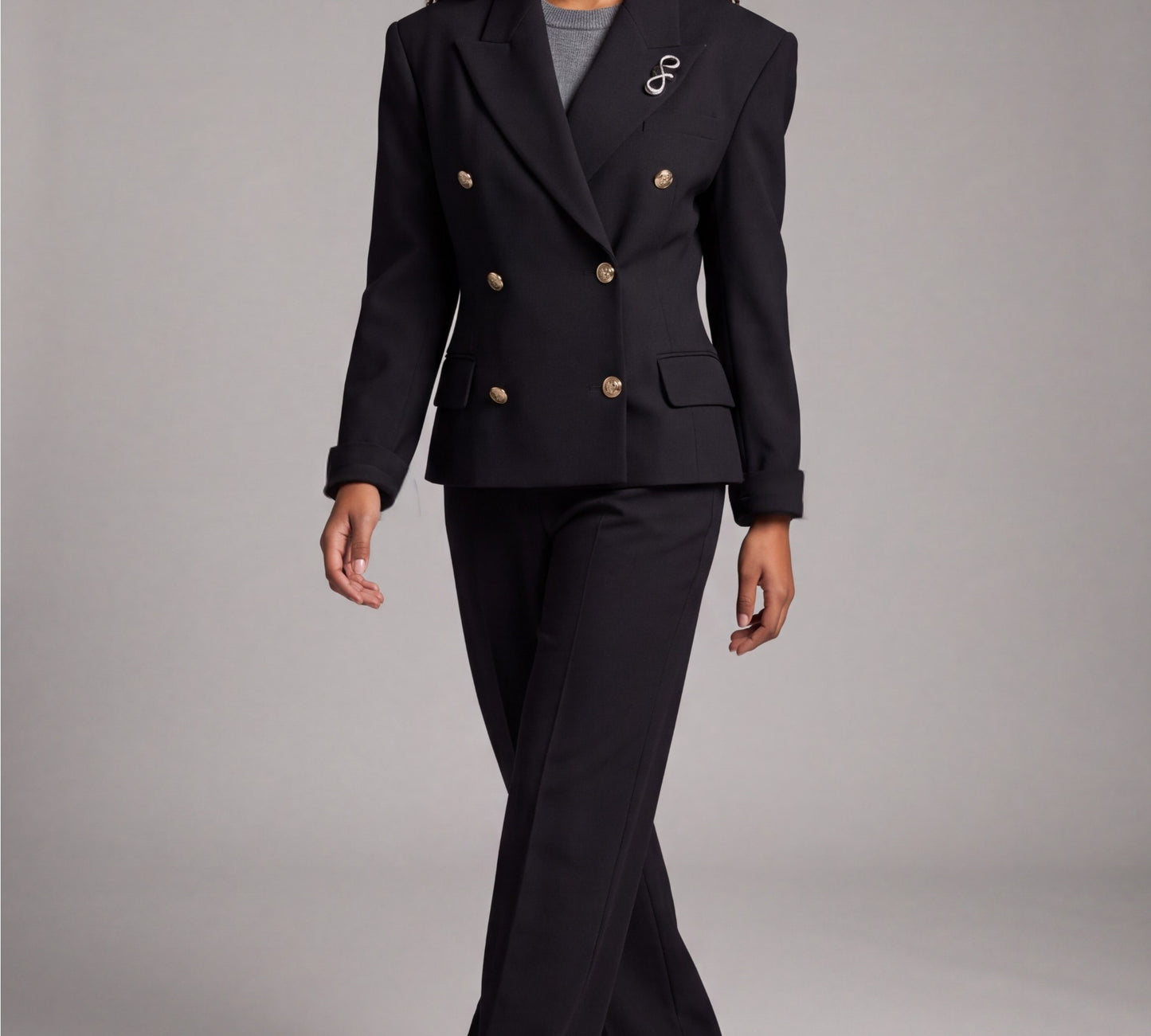 Black Double-Breasted Blazer And Wide-Leg Pants Suit