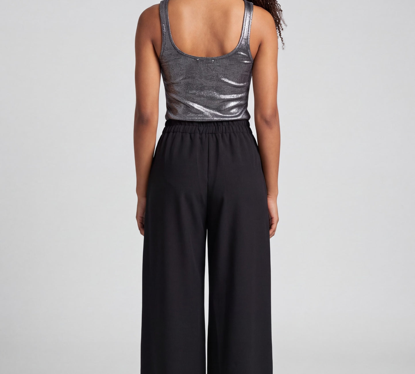 Black Double-Breasted Blazer And Wide-Leg Pants Suit