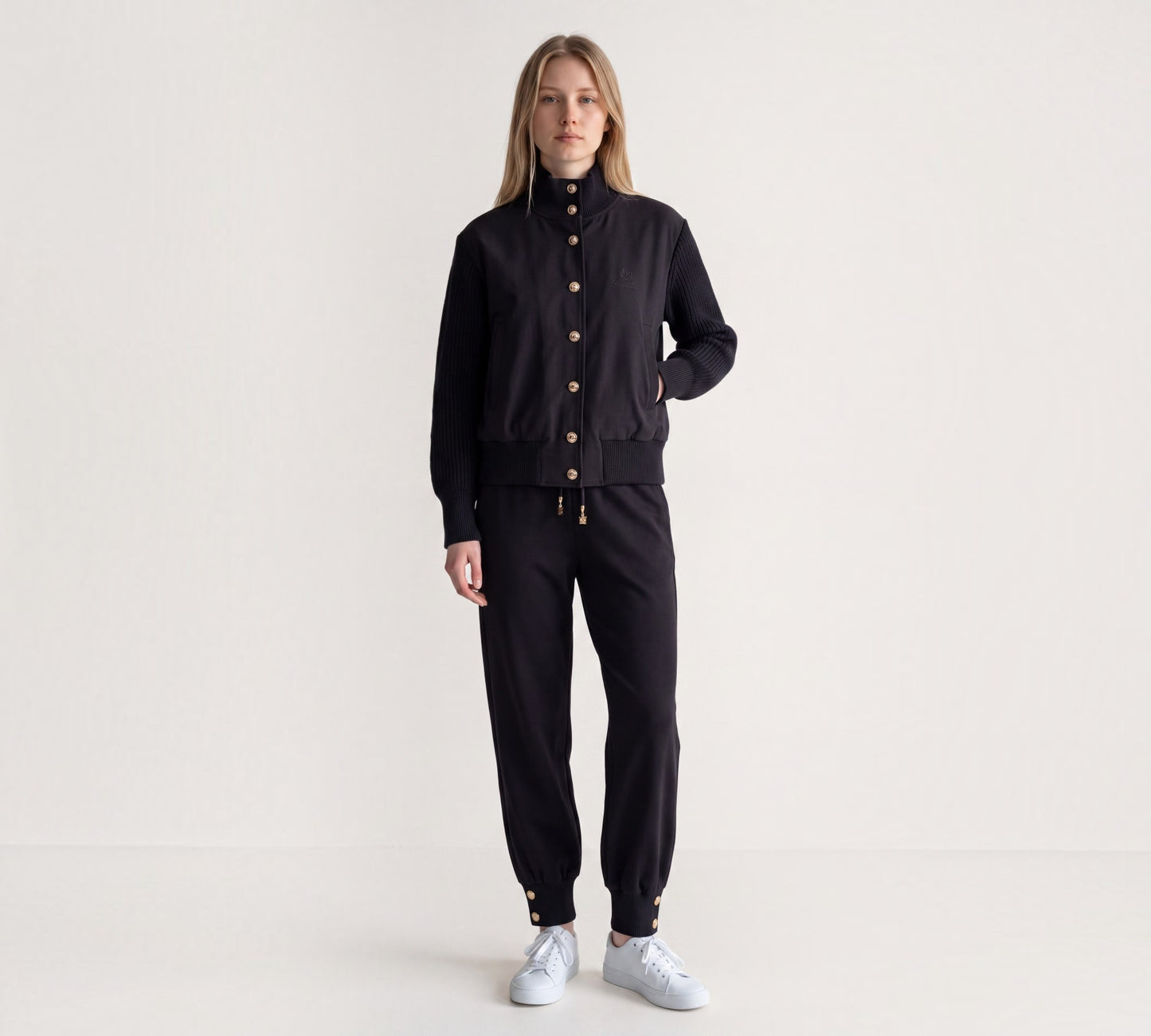 Black Luxury Knit-Trim Bomber Jacket & Jogger Pants Set - Above the Crowd Boutique