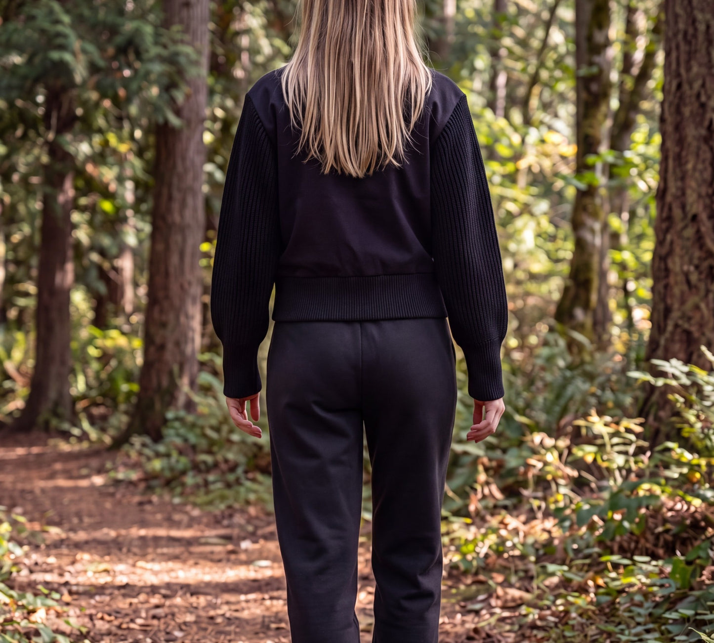 Black Luxury Knit-Trim Bomber Jacket & Jogger Pants Set - Above the Crowd Boutique