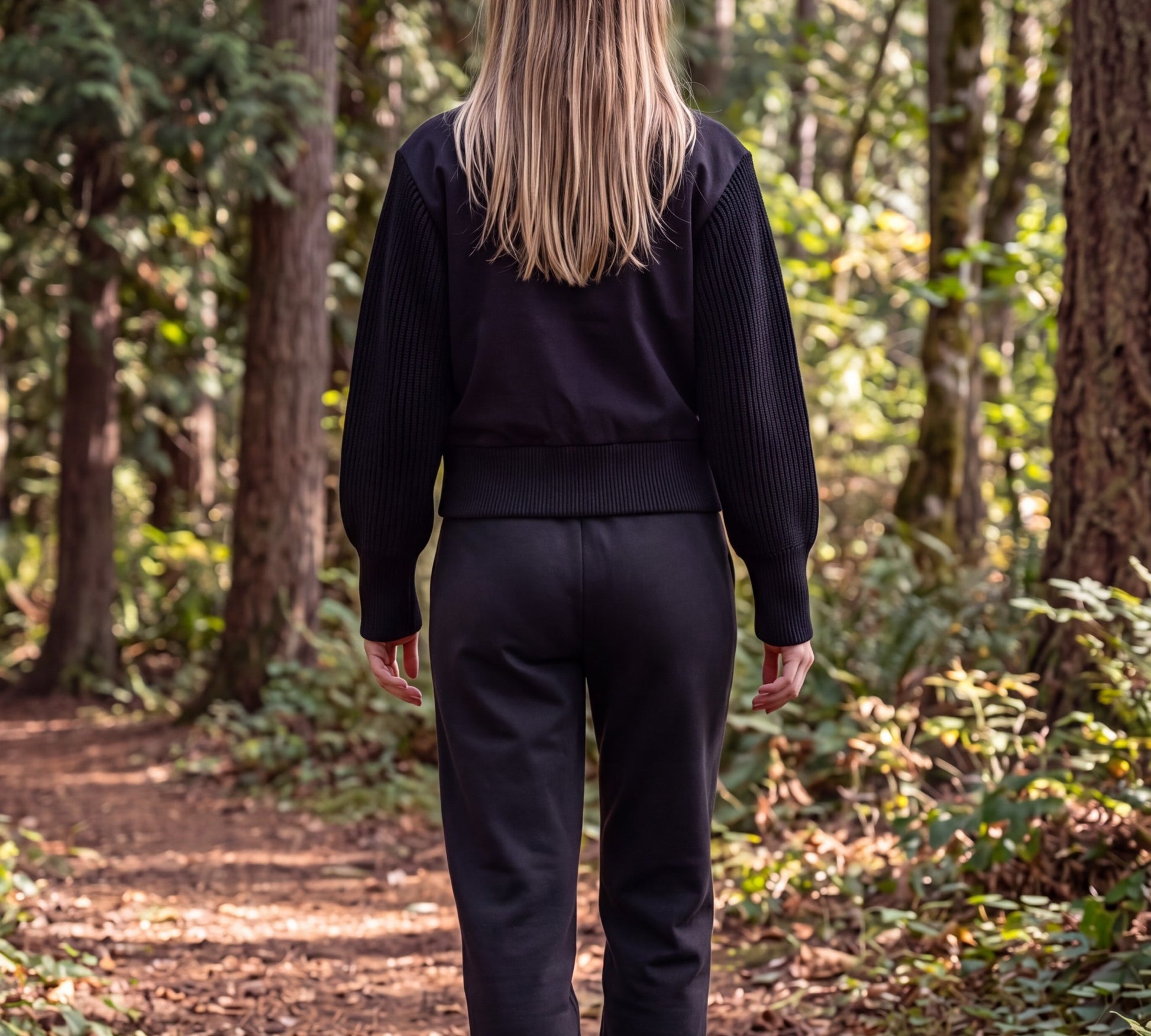 Black Luxury Knit-Trim Bomber Jacket & Jogger Pants Set - Above the Crowd Boutique
