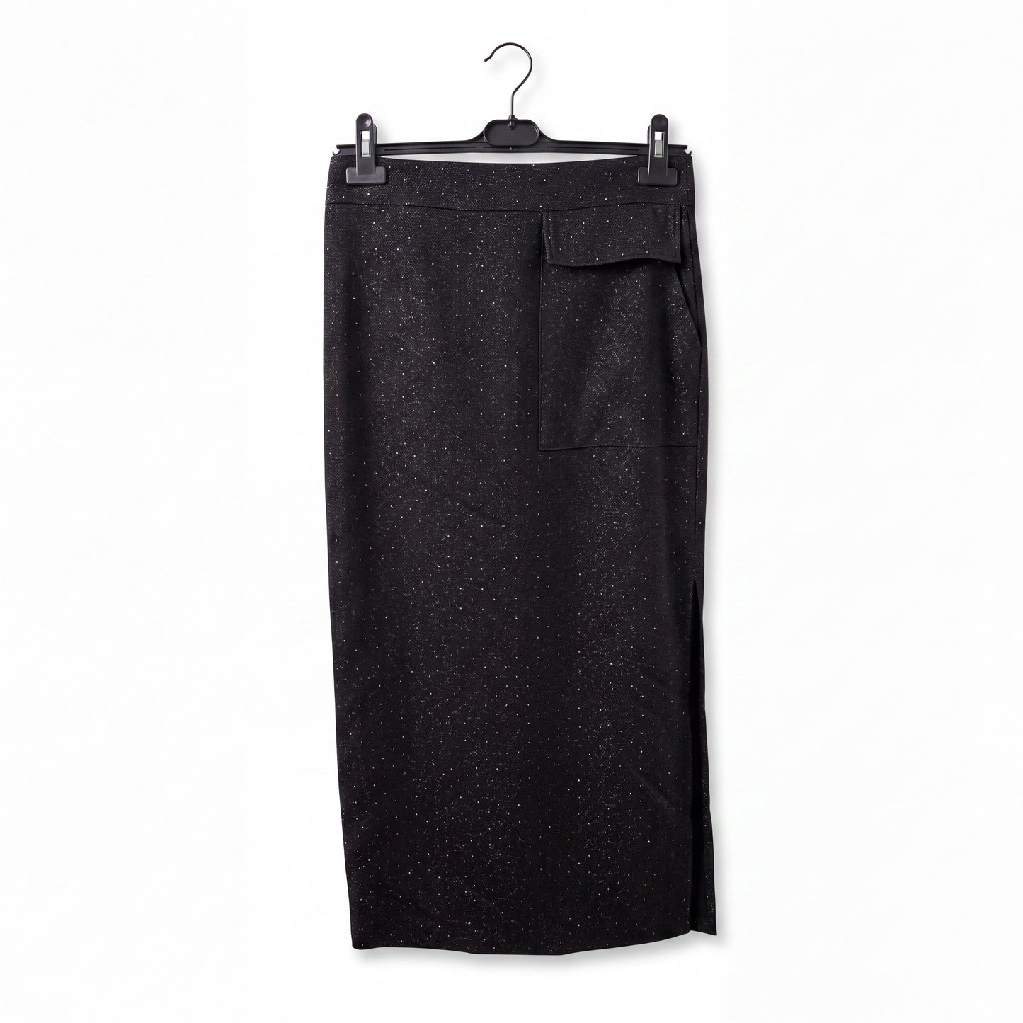 Black Crystal Pinstripe Asymmetric Vest and Midi Skirt Suit - Above the Crowd Boutique