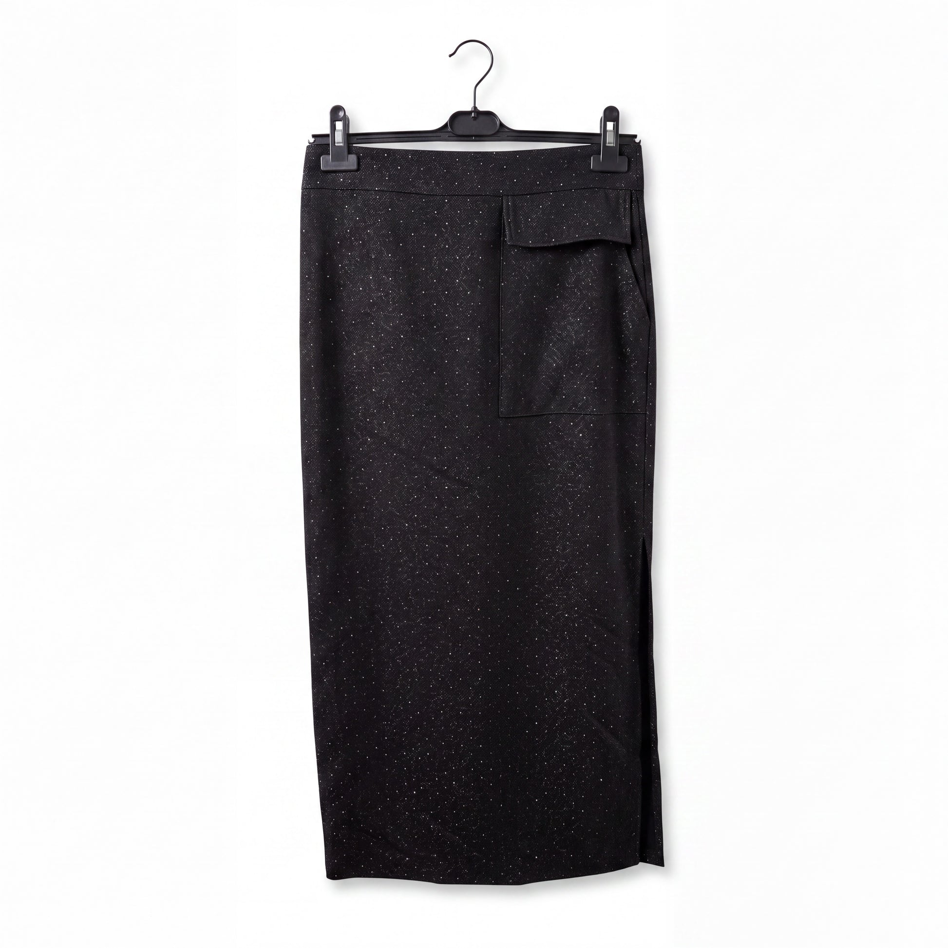 Black Crystal Pinstripe Asymmetric Vest and Midi Skirt Suit - Above the Crowd Boutique