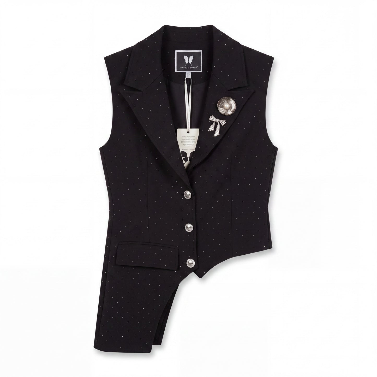 Black Crystal Pinstripe Asymmetric Vest and Midi Skirt Suit - Above the Crowd Boutique