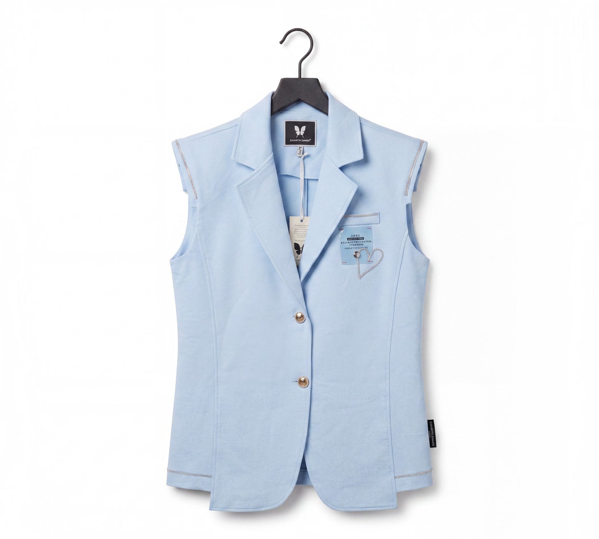 Powder Blue Embellished Sleeveless Blazer and Tapered Pants Suit - Above the Crowd Boutique