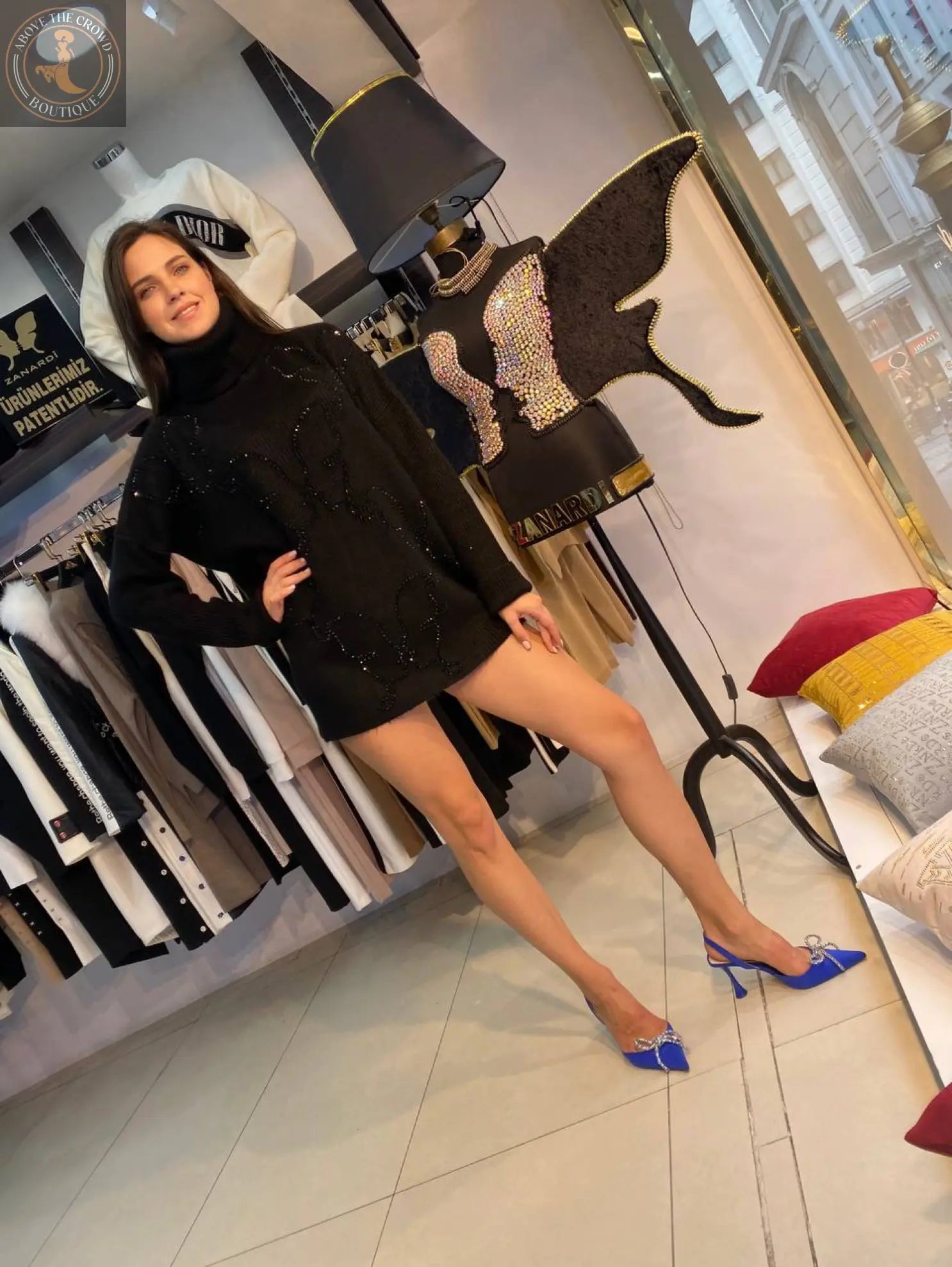 Zanardi Fashion Butterfly Crystal Knit Sweater – One Size Fits All Zanardi Fashion