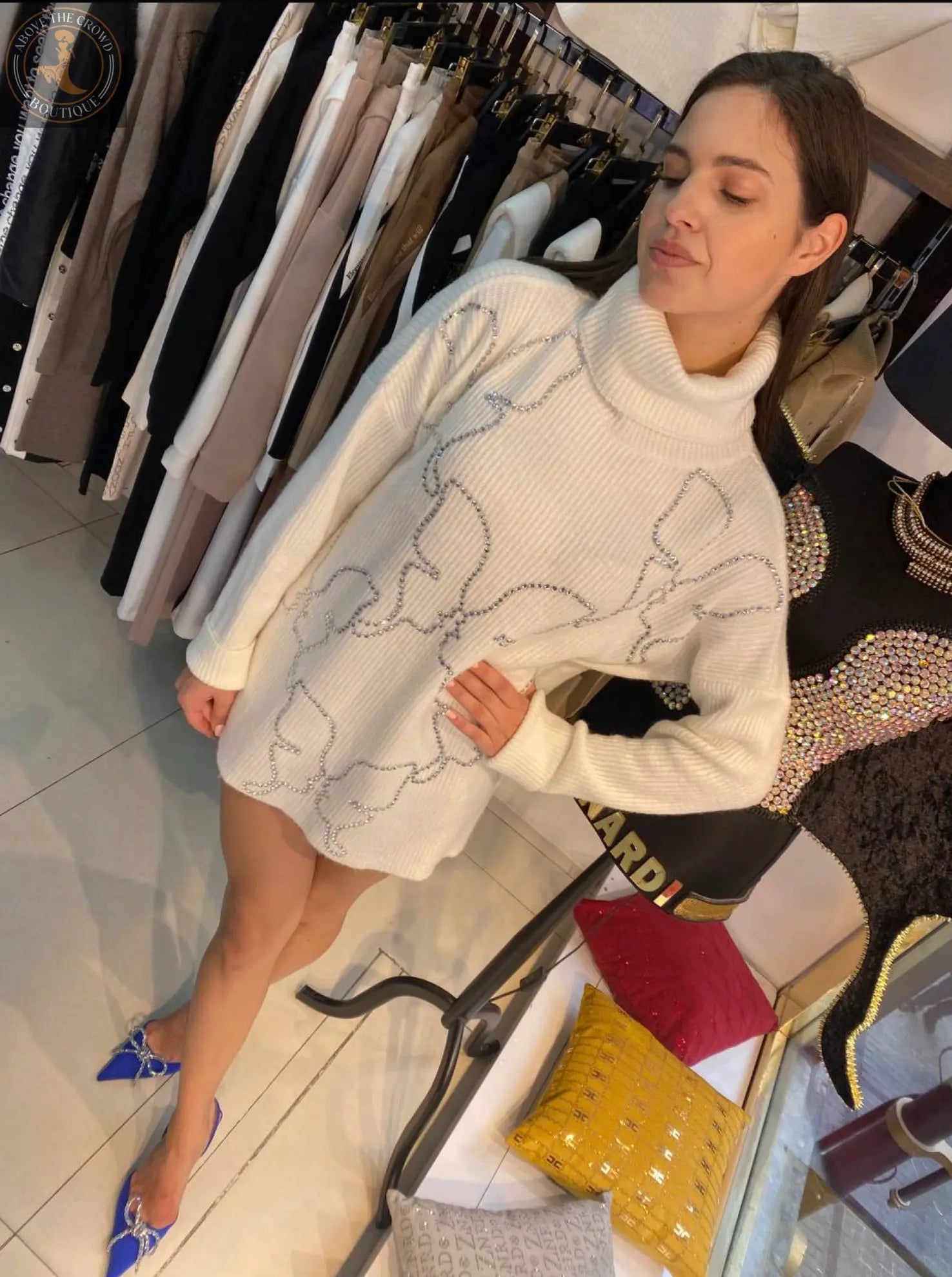 Zanardi Fashion Butterfly Crystal Knit Sweater – One Size Fits All Zanardi Fashion