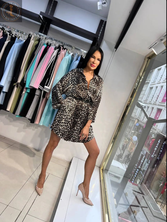 Zanardi Fashion Leopard Print Shirt Dress - European Style, Flattering Fit Zanardi Fashion