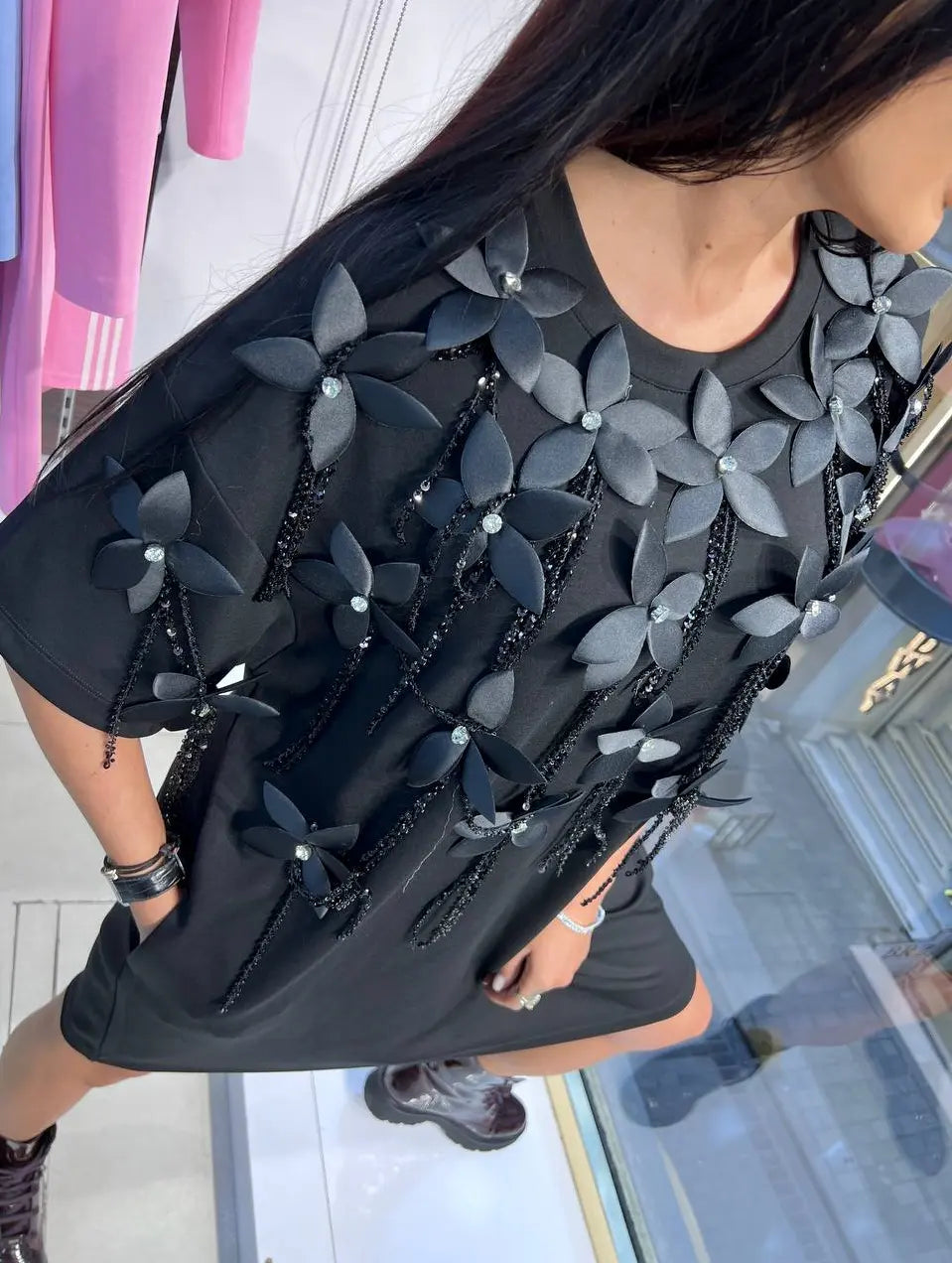 Zanardi Fashion Plus Size Flowers Appliques Dress SM-8094-B Zanardi