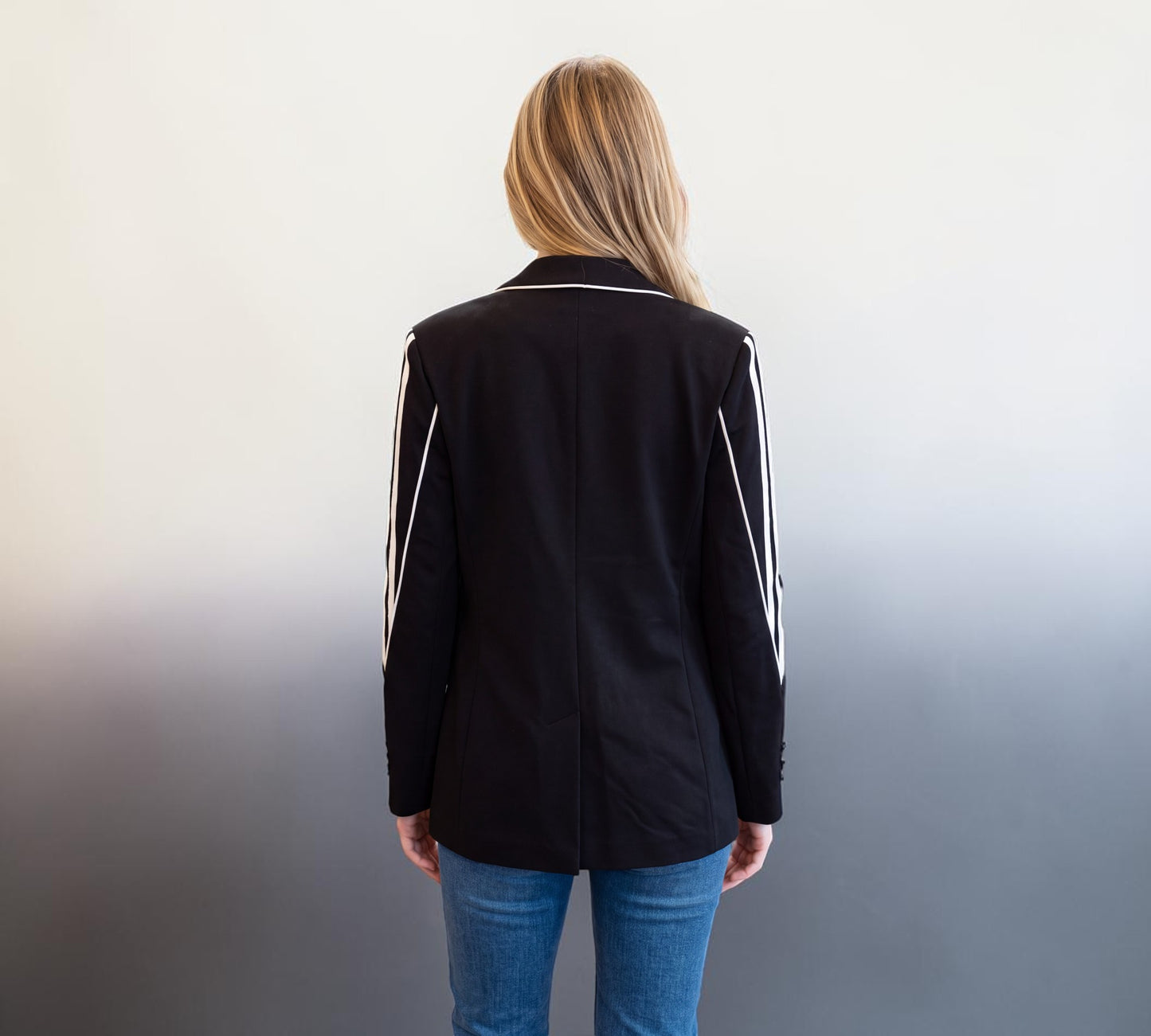 Black Contrast-Piping Double-Breasted Blazer - Above the Crowd Boutique