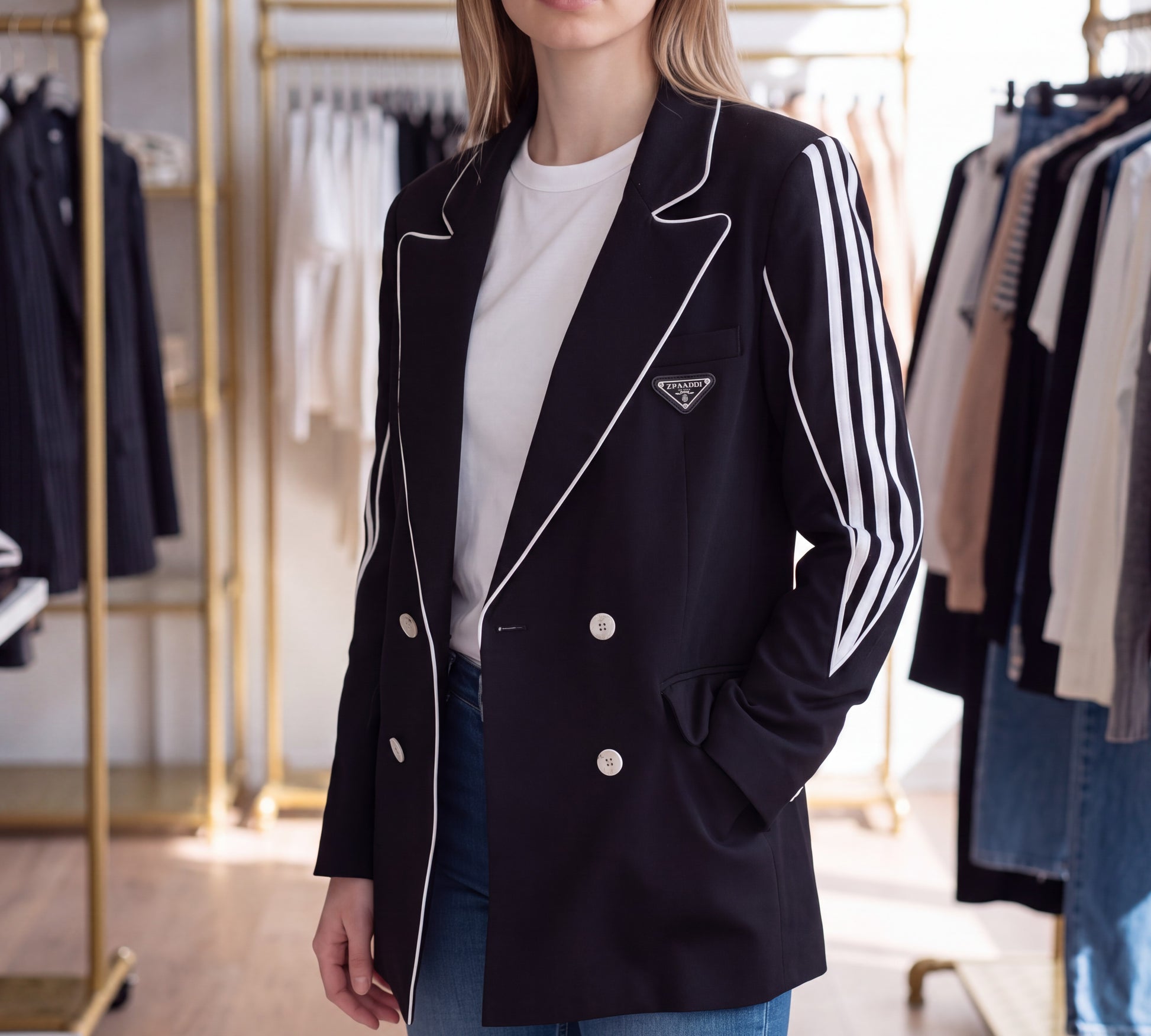 Black Contrast-Piping Double-Breasted Blazer - Above the Crowd Boutique