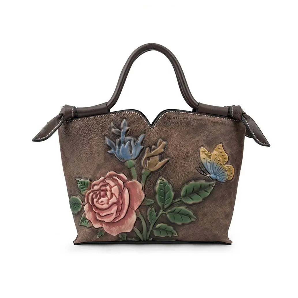 Zerimar Women's Leather Handbag – Floral Embossed Design Zerimar 1942