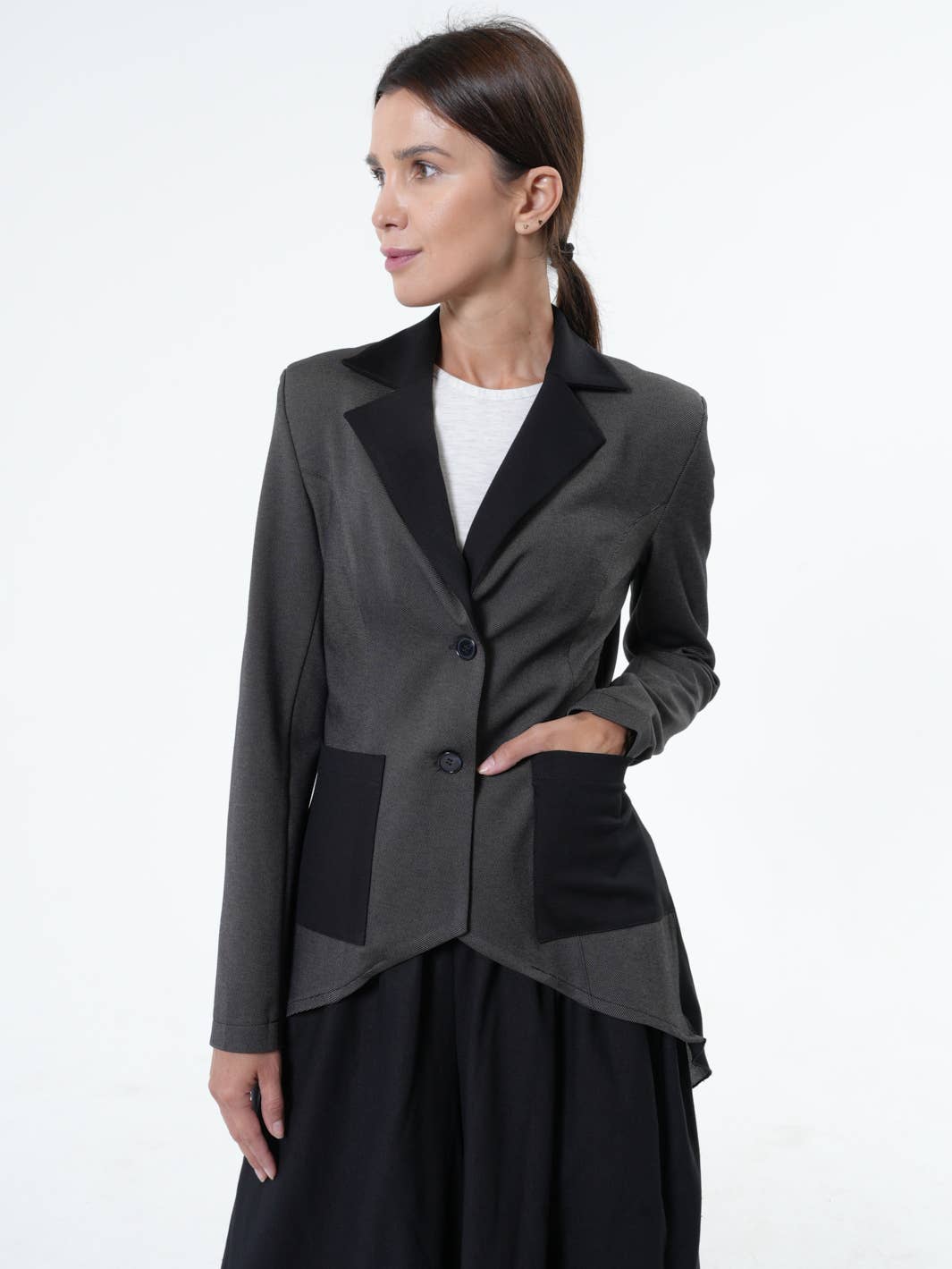 Metamorphosa Asymmetric Blazer With Chiffon At The Back