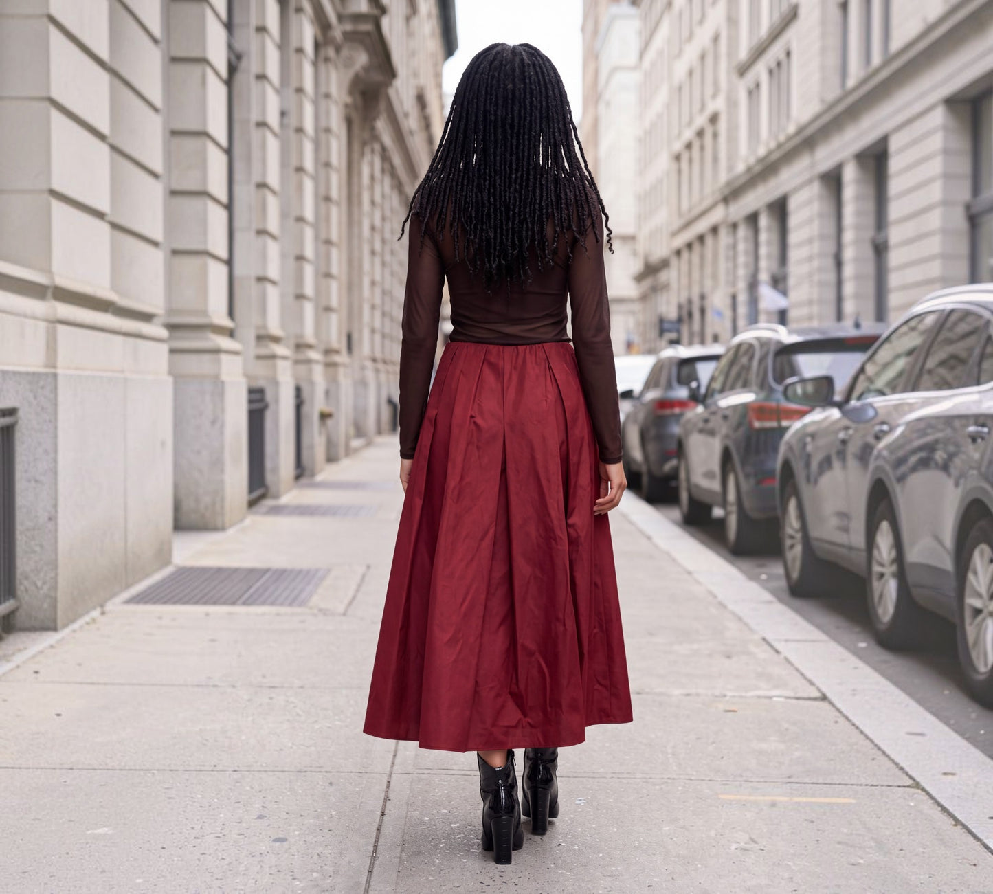 Burgundy Statement Midi Skirt with Oversized 3D Rose Appliqué