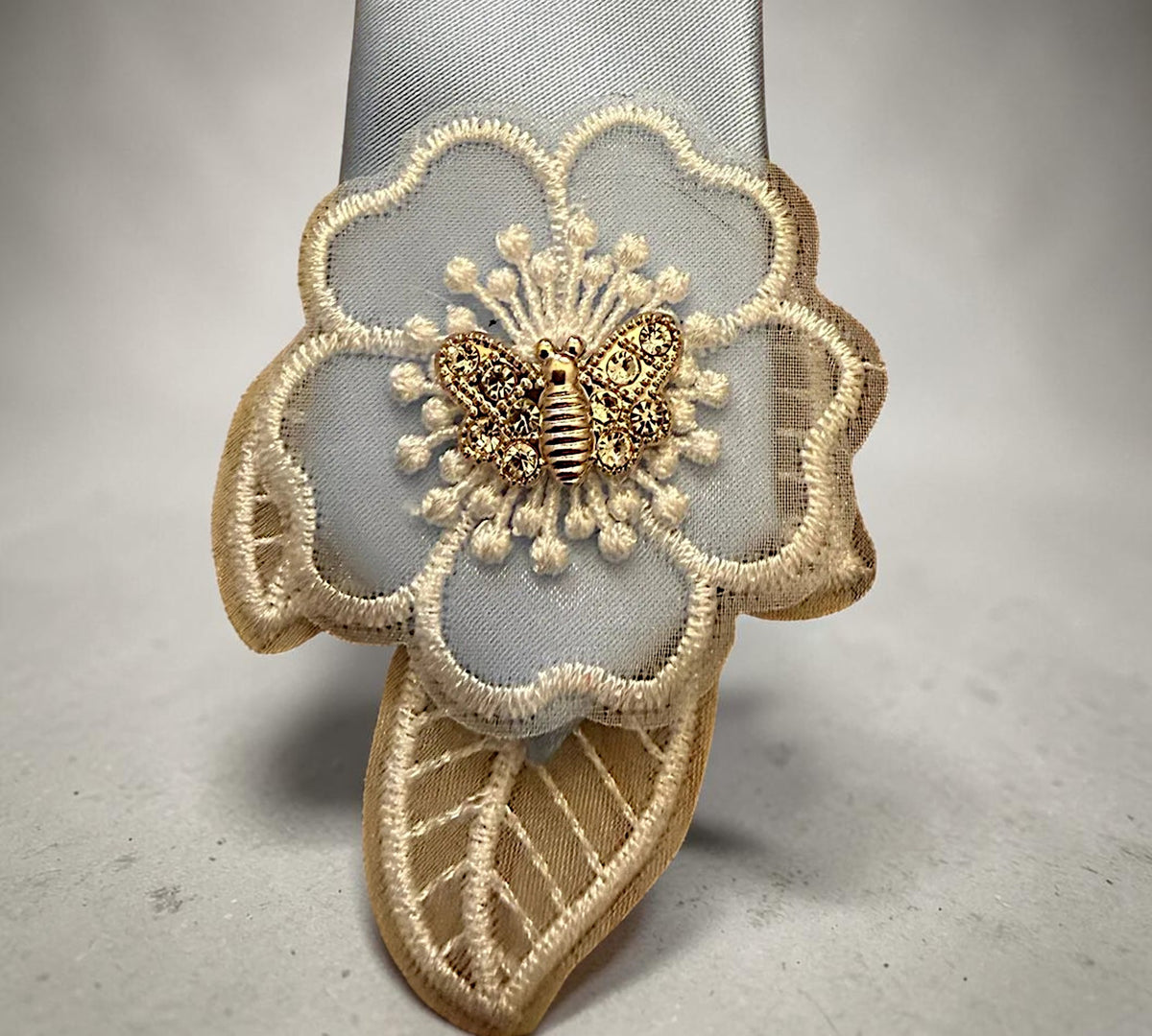 Handmade Powder Blue Lace Women’s Statement Necktie with Pearl Jewelry - Above the Crowd Boutique