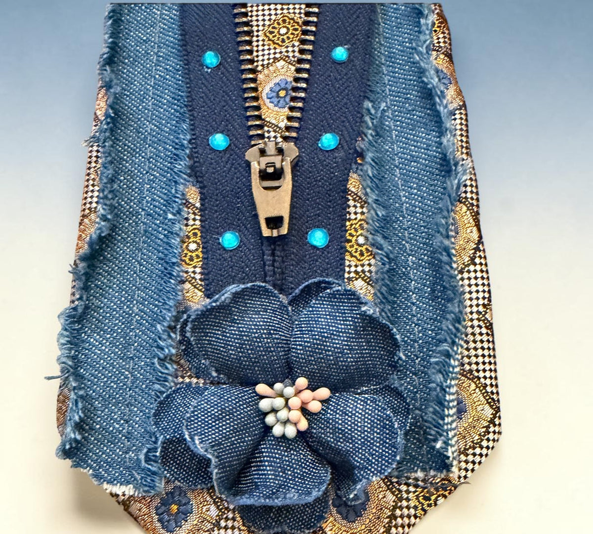 Handmade Denim Embellished Women’s Statement Necktie -Above the Crowd Boutique 